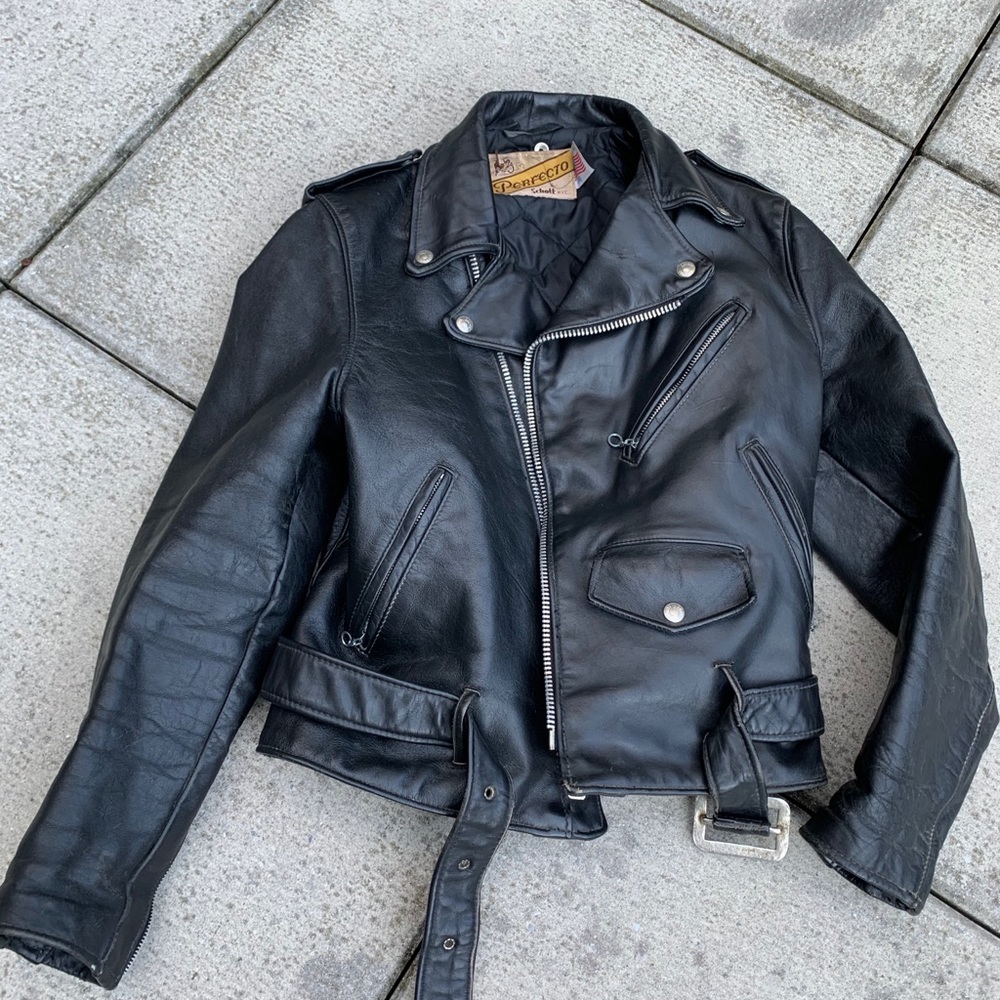 Schott Perfecto leather motorcycle jacket, size 36.